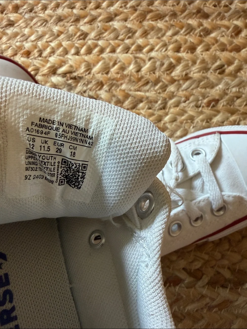 Converse Kids White Sneakers with Red Trim